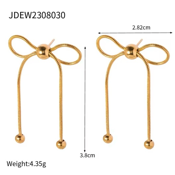 Stainless Steel Bow Tassel Earrings - Picture 4 of 4